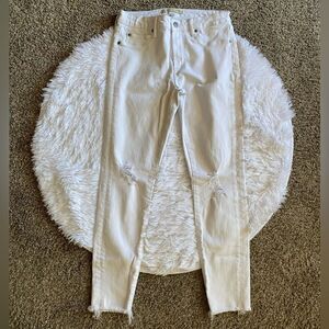 Leith Mid Rise Skinny Jeans Raw Ankle White Distressed Womens Size 26